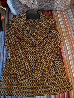 CAbi Geometric Knit Jacket — Mustard & Black